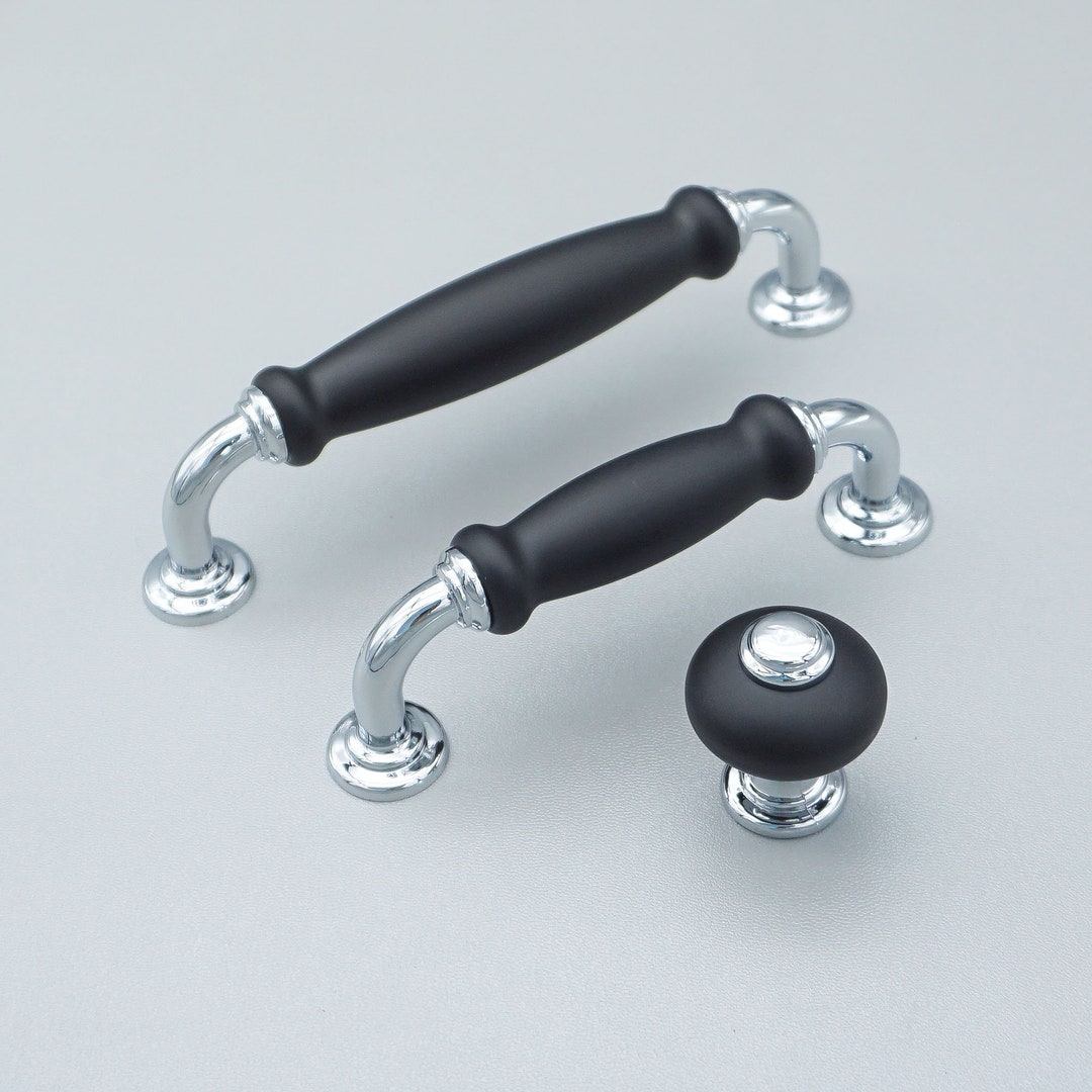 Black Chrome Pulls Handles Ceramic Drawer Pulls Etsy Hong Kong