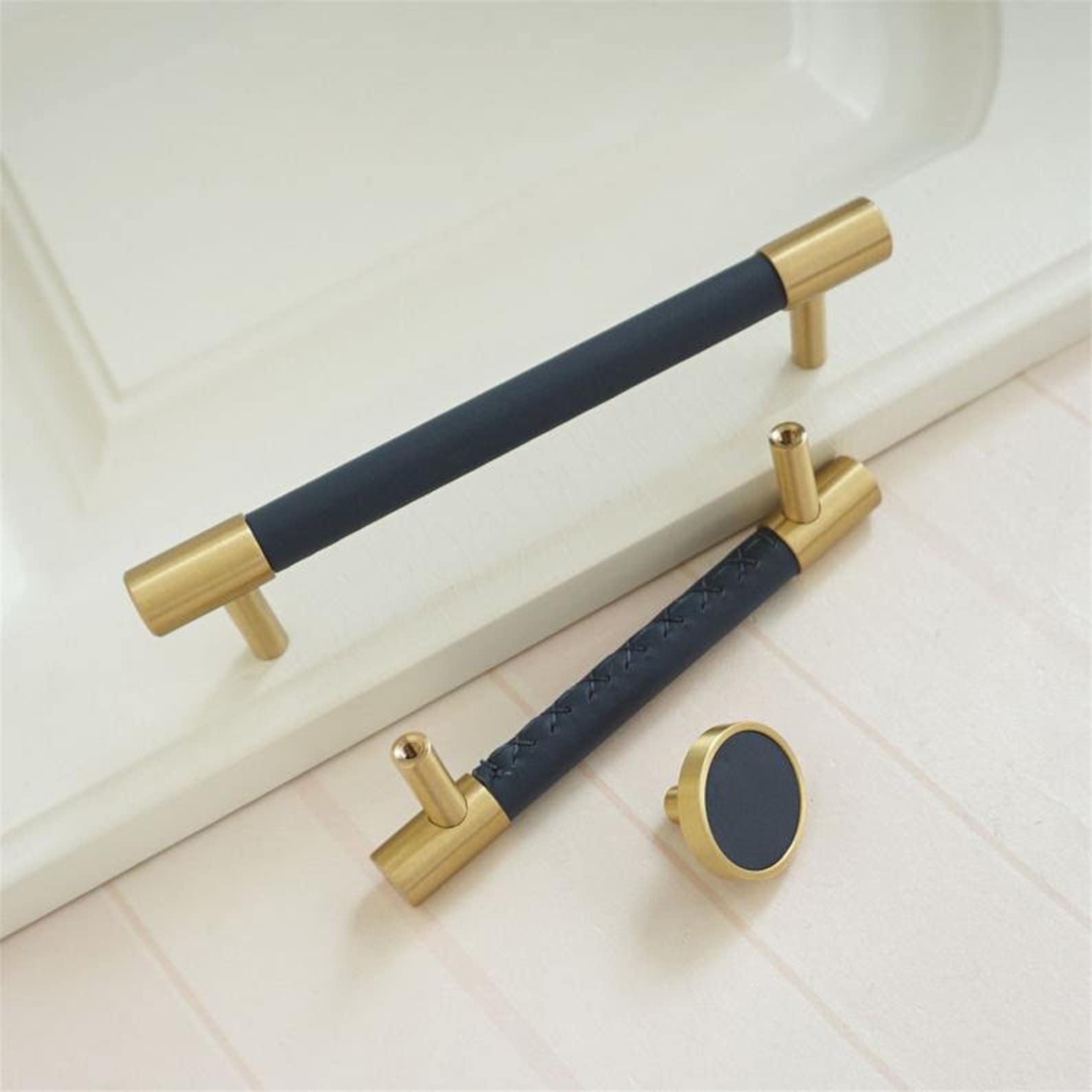 3.785 Blue Leather Solid Brass Pulls Etsy