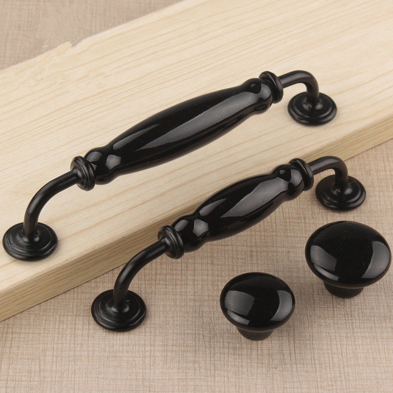 5 0 6 3 Black Cabinet Door Handles Pulls Ceramic Dresser Knob Drawer Pulls Knobs Kitchen Cupboard Handles Hardware Porcelain 128 160 Mm Craft Supplies Tools Home Improvement