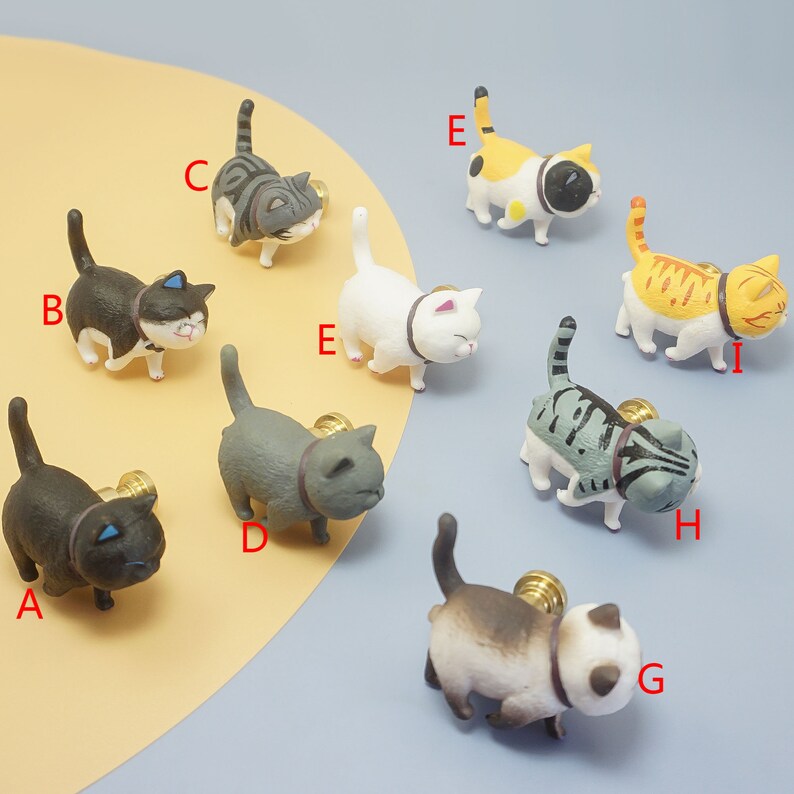 Resin Cat Drawer Knobs Cute Animal Knobs Unique Knobs Cat Gift Etsy