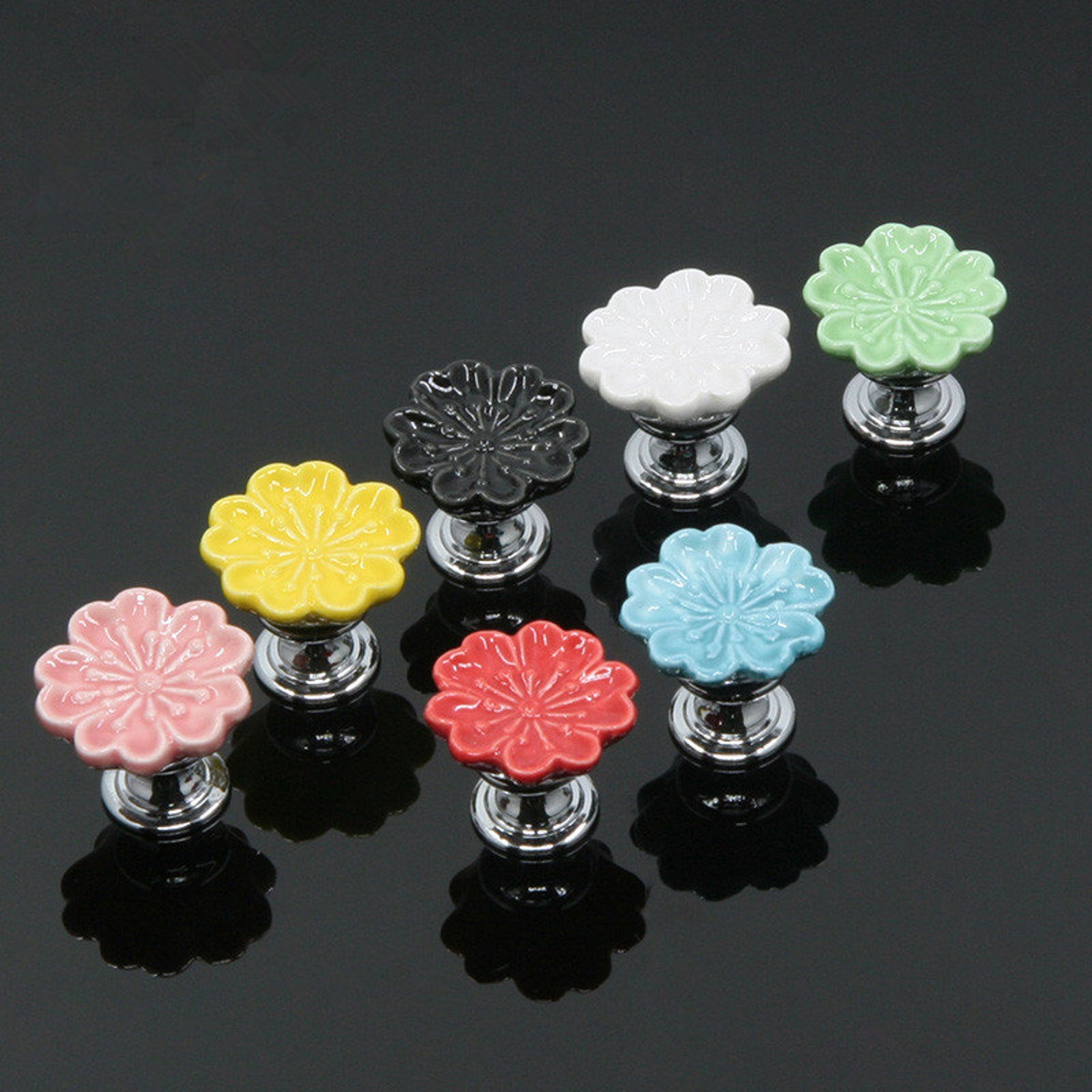Flower Colorful Dresser Knobs Ceramic Cupboard Knobs Drawer Etsy