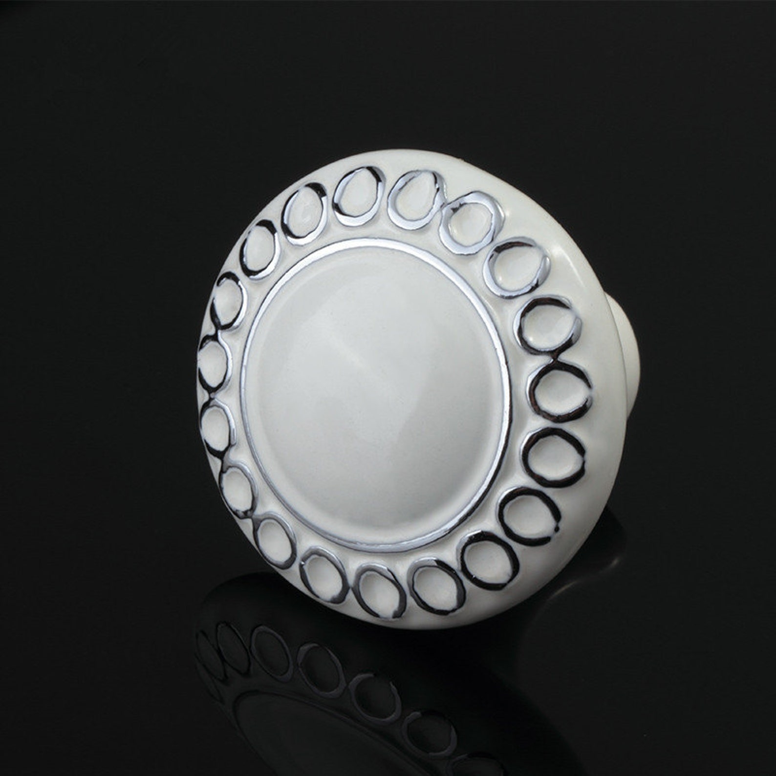 Ceramic Knobs White Silver Drawer Knobs Pulls Handles Etsy