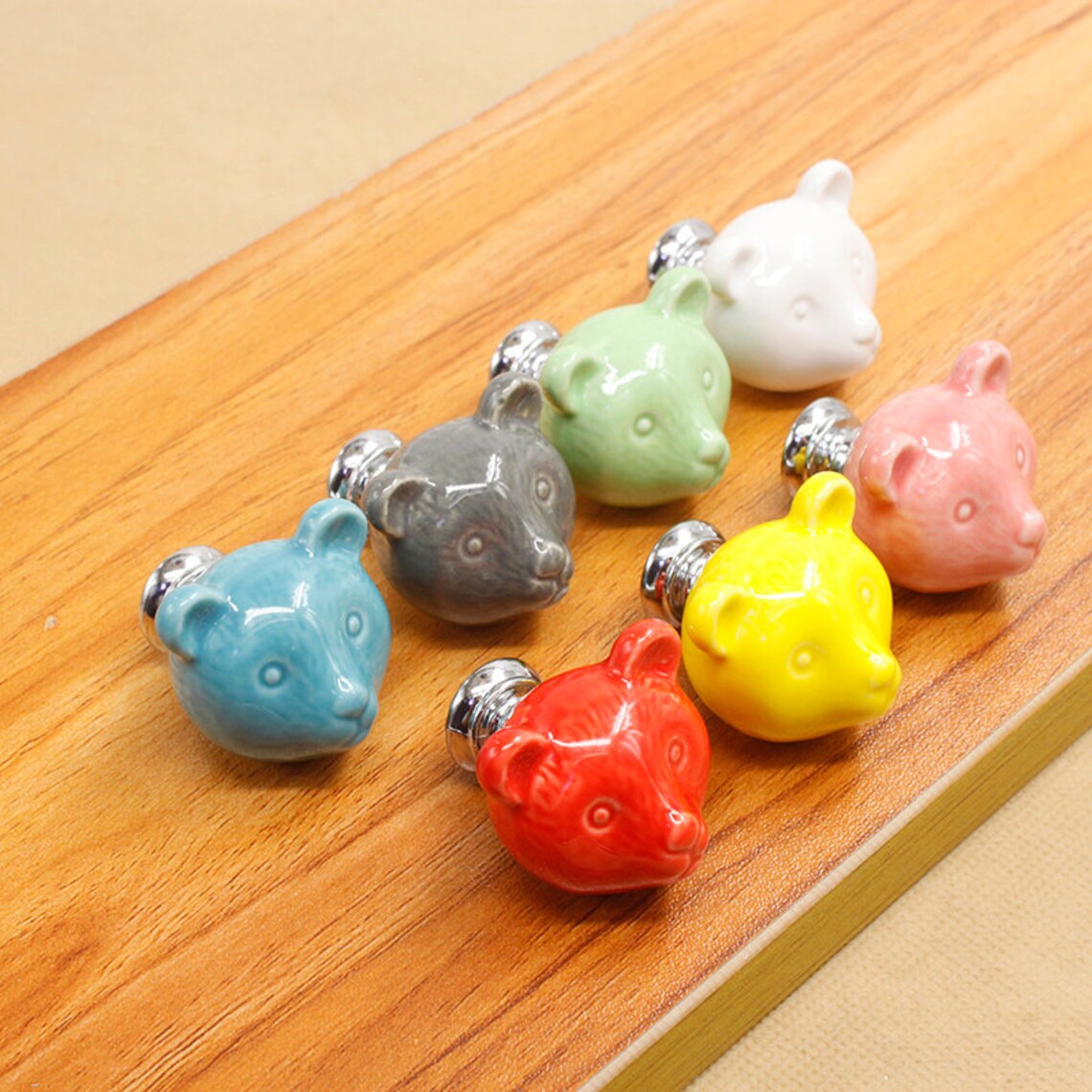 Ceramic Knob Bear Drawer Knob Colorful Knobs for Children Etsy