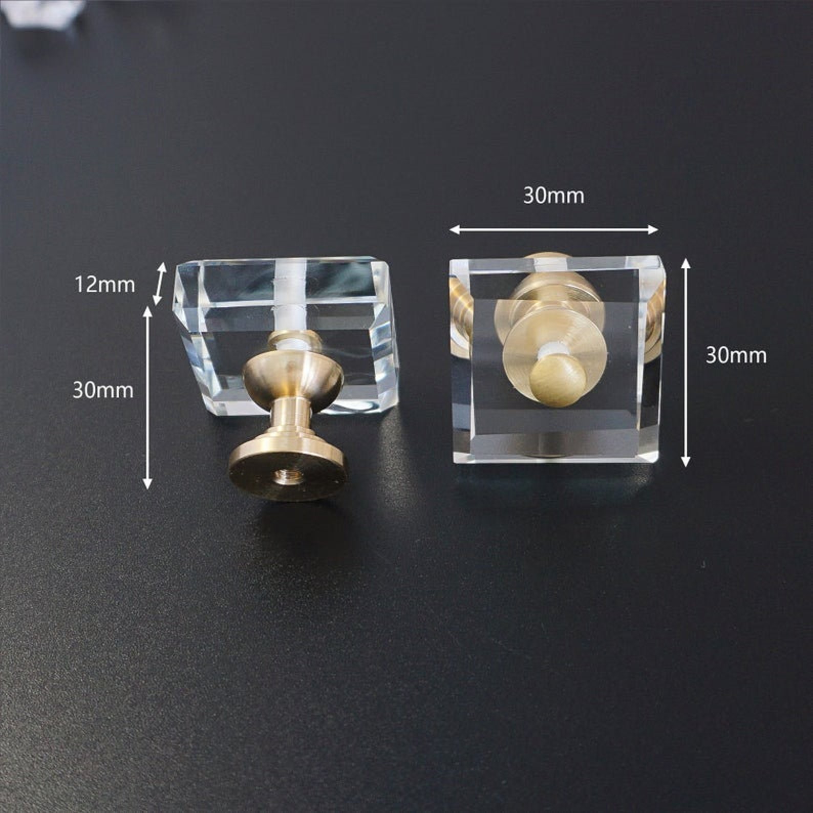 Square Clear Brass Acrylic Knobs Pulls Handles Kitchen Etsy