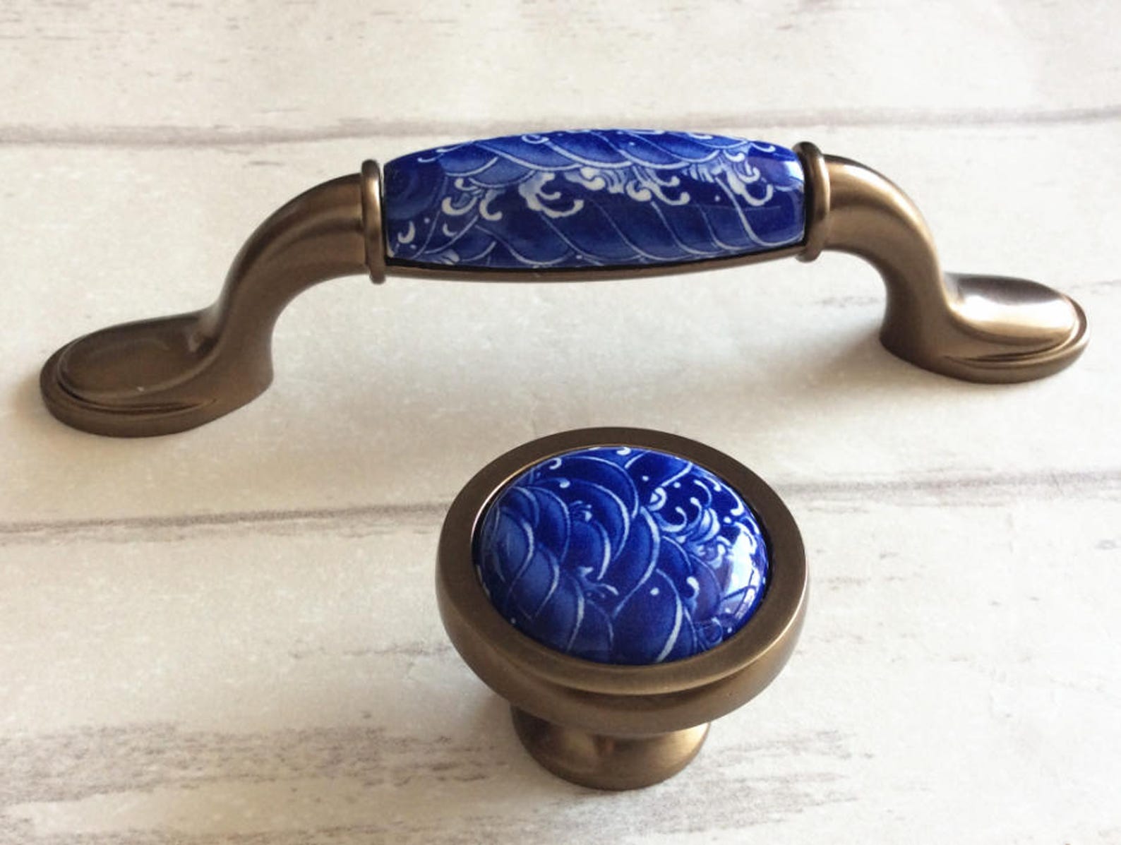 3.78'' Blue Dresser Knob Pulls Ceramic Drawer Pull Etsy