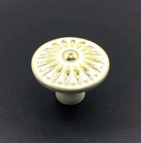 Shabby Chic Knobs Dresser Knob Creamy White Gold Kitchen Etsy