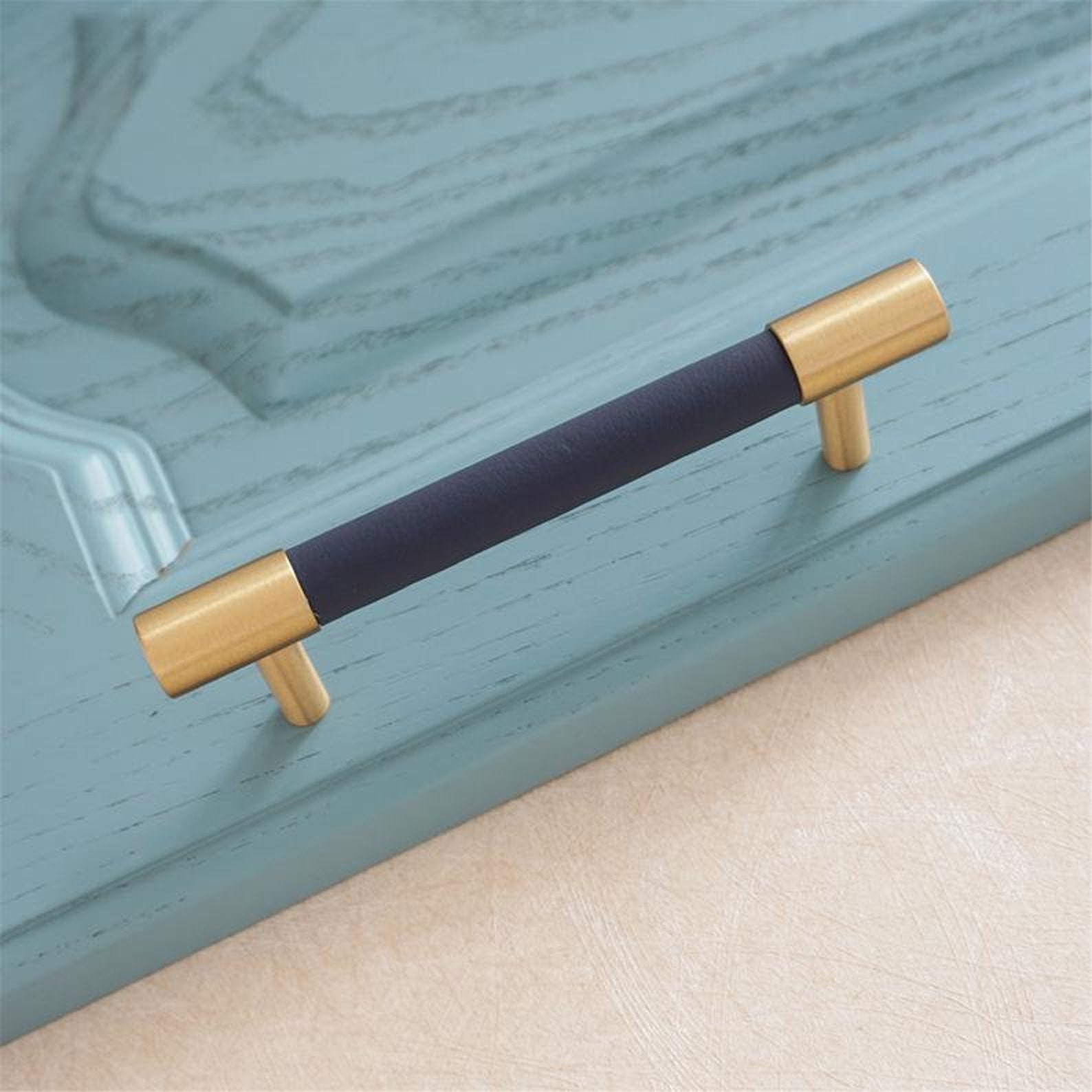 3.785 Blue Leather Solid Brass Pulls Etsy
