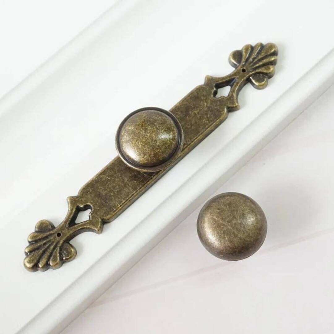Antique Bronze Knobs With Backplate Retro Dresser Pull Rustic Etsy