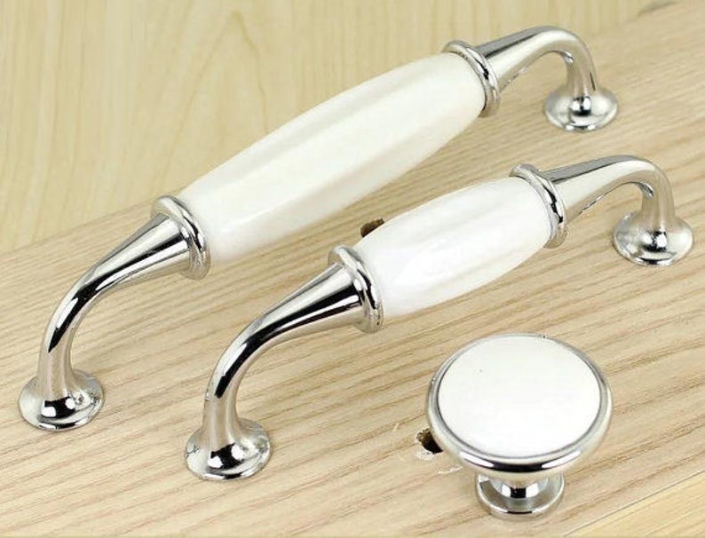 Dresser Pulls Knobs Ceramic Drawer Pulls Knobs Handles Cabinet Knobs Handles Kitchen Furniture Handle Pull Knob Hardware Silver White Modern