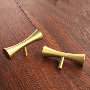 Retro T Bar Knobs Pulls Cabinet Door Handles Brushed Gold Brass Drawer ...