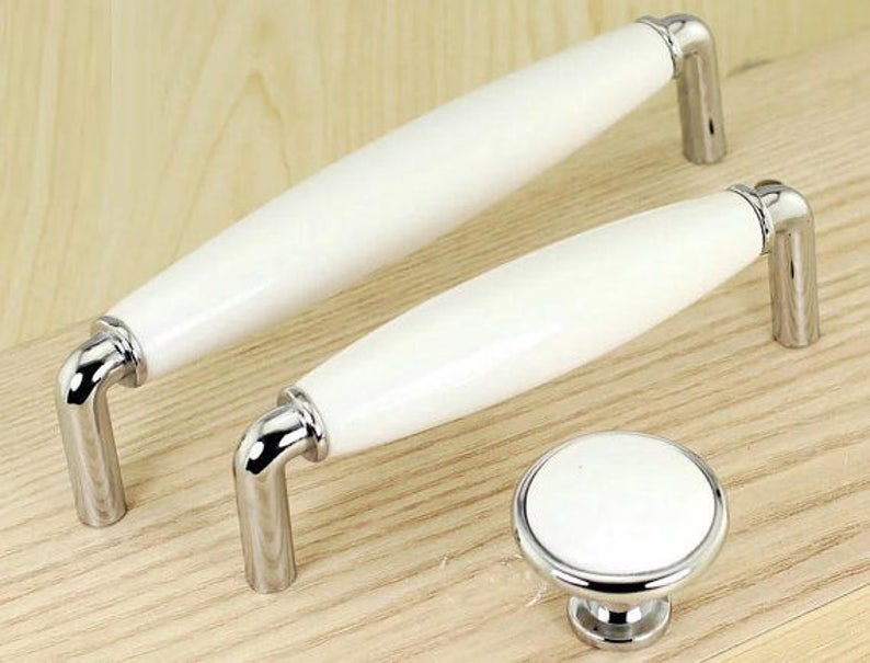 Dresser Pulls Knobs Ceramic Drawer Pulls Knobs Handles Cabinet Knobs Handles Kitchen Furniture Handle Pull Knob Hardware Silver White Modern