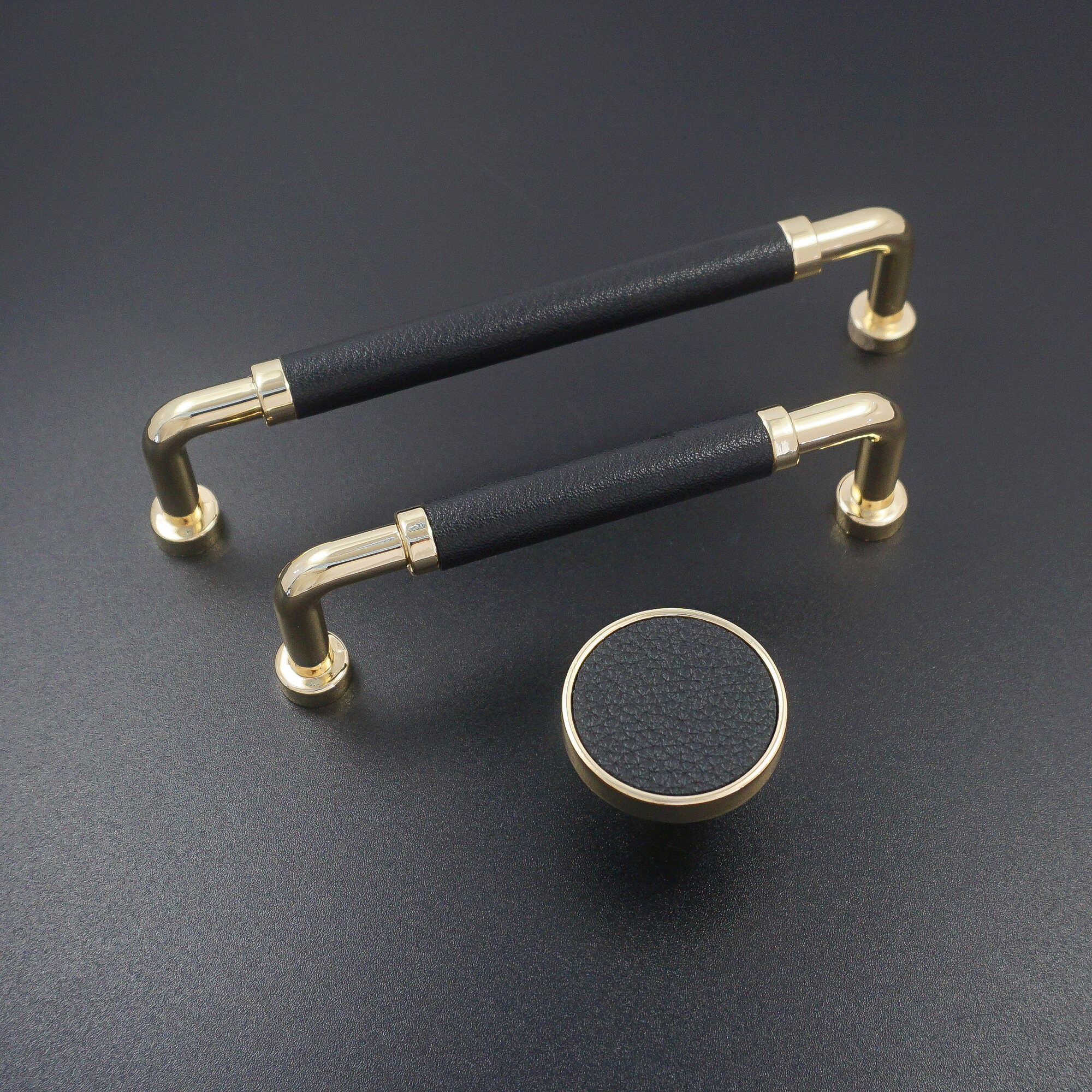3.785black Leather Pulls Handles Gold Drawer Pull Etsy UK