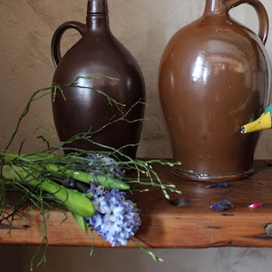 large antique 6 L jug stoneware bottle handle vase made of fired and glazed clay from the turn of the century (Art.-No.09)
