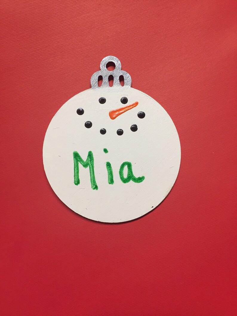 Personalized snowman wooden ornament