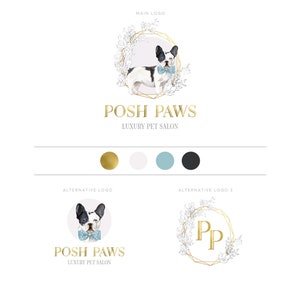 Pet Salon Grooming Logo Design, Pet Spa, Pet Care, Dog Grooming, Luxury Pet Salon, Pooch, Frenchie Dog, Watercolor Dog Logo, Pet Branding