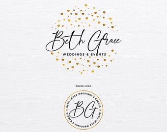 Premade Logo Design | Hearts Gold Logo | Round Logo | Submark | Shop Logo| Girly Logo Design | Branding Design