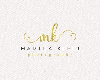 Premade Curly Golden Logo Design, Script font, Golden Foil, Modern, Elegant