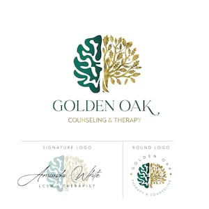 Oak Tree Therapy Psychology Logo, Brain Counseling Psychologist Logo, Life Coach Logo, Neurology Logo, Mental Health Logo, Custom Branding