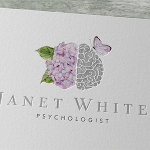Psychology Brain Logo Design, Therapy Counseling Logo Design Kit, Somatic Therapy Premade Logo, Hydrangea Logo, Branding Logo Kit