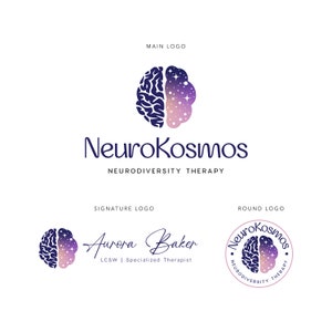 Zestaw logo terapii mózgu - Logo marki psychologicznej - Zestaw marki terapii neurodywersyfikacji - Niestandardowe logo i branding