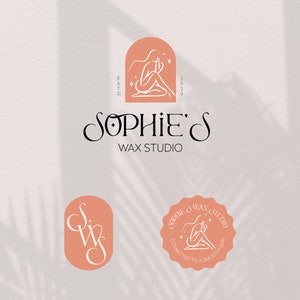 Logotipo de beleza Boho para depilação, cartão de fidelidade da barra de cera, cartão de visita, lista de preços, logotipo de cuidados com a pele, logotipo de cosméticos, kit de marca, logotipo personalizado