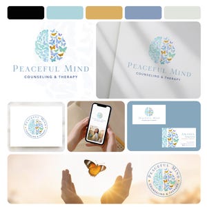 Kit di branding per il logo di uno studio di terapia e consulenza: logo principale, marchi secondari, elementi grafici per i social media, firma email, biglietto da visita.