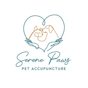 Création de logo et carte de visite toutes prêtes pour animal de compagnie, accoucheur, chien et chat dans un cadre coeur, image de marque pour animaux de compagnie, services de designer de logo