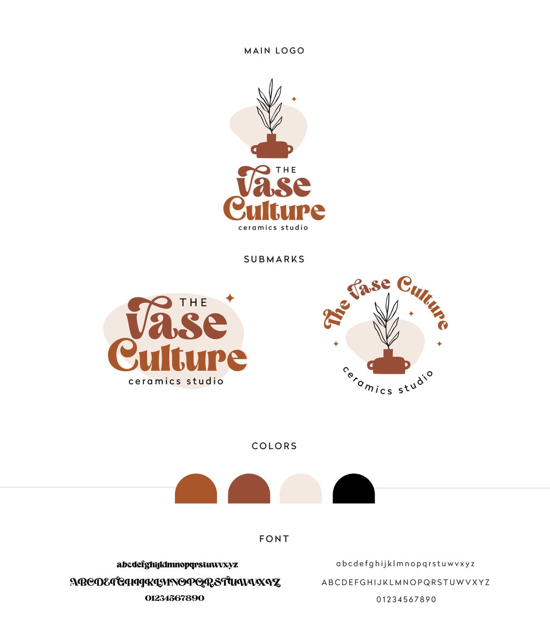 Pottery Vase Ceramics Logo Home Decor Interior Design Logo Custom Branding Boho Serif Logo