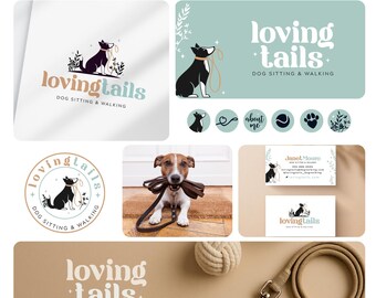 Pet Sitting & Dog Walking Branding Kit: Logo, Submarks, Social Icons, Business Card Design, Banner