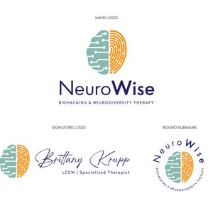 Kit de logotipos de neuroterapia cerebral - Logotipo de biohacking de psicología - Kit de marca de terapia de neurodiversidad - Logotipo y marca personalizados