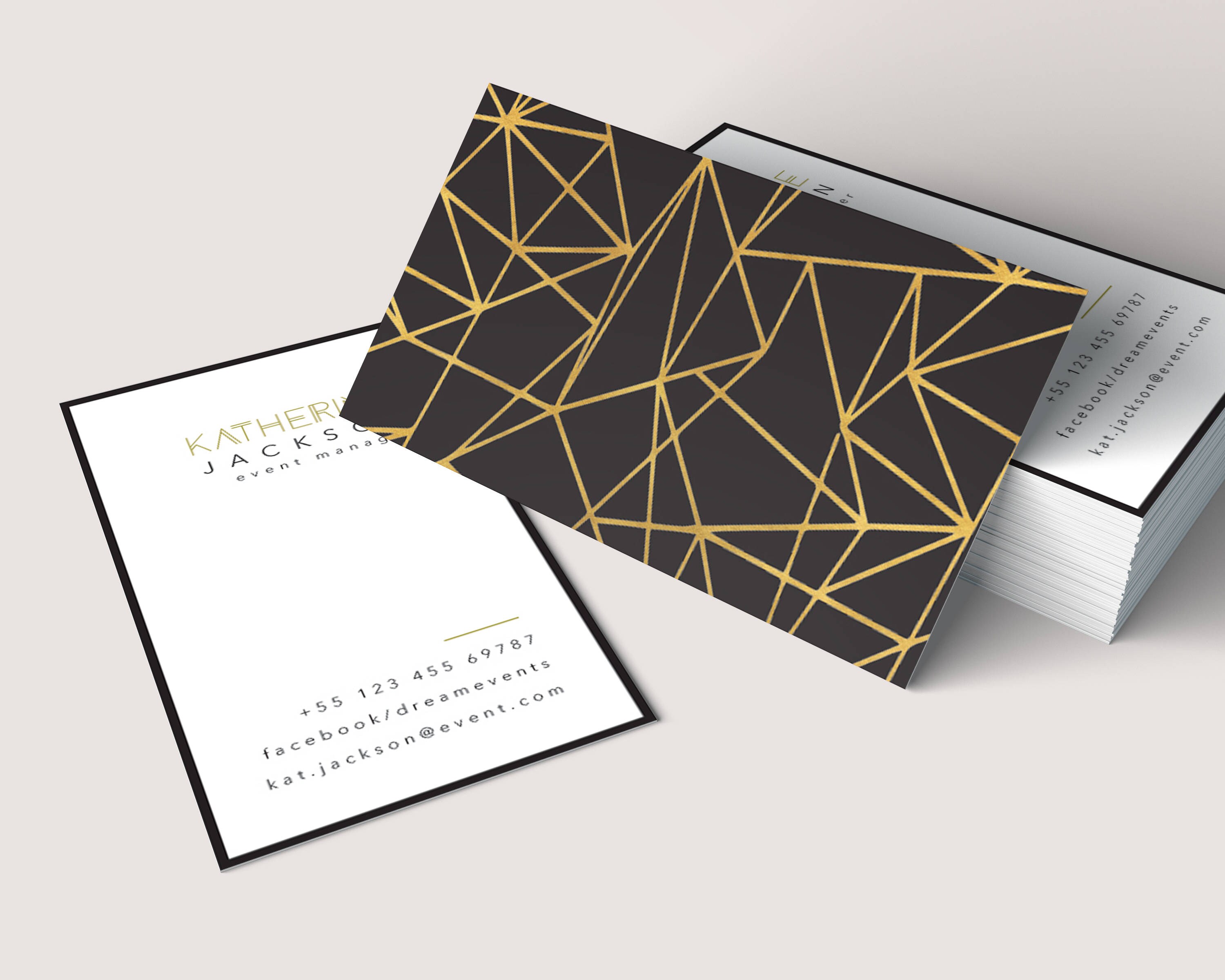 Elegant Geometric Business Card Black And Gold Business Card Etsy