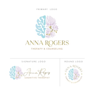 Counseling Therapy Psychology Logo, Magnolia Psychologist Logo, Life Coach Logo, Neurology Logo, Floral Brain Logo, Custom Branding
