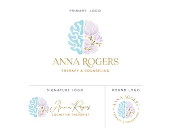 Counseling Therapy Psychology Logo, Magnolia Psychologist Logo, Life Coach Logo, Neurology Logo, Floral Brain Logo, Custom Branding