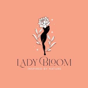 Beauty Woman Premade Logo, Botanical Peony Woman Boutique Logo Branding, Skin Care Silhouette Logo, Feminine Logo, Woman Silhouette Logo