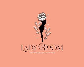 Beauty Woman Premade Logo, Botanical Peony Woman Boutique Logo Branding, Skin Care Silhouette Logo, Feminine Logo, Woman Silhouette Logo