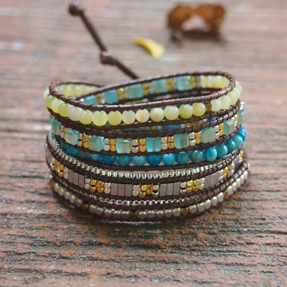 5 times Wrap Bracelet \u2022 Green Crystal beaded mix \u2022 Boho bracelet \u2022 Bohemian bracelet \u2022 Beadwork bracelet \u2022 B59012-GRBR