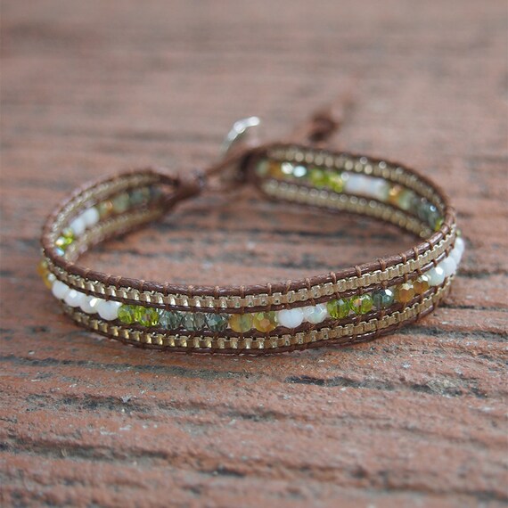 Green crystal mix Single Wrap bracelet Beaded bracelet layer Etsy