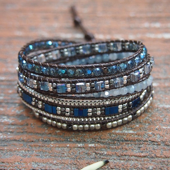 Blue Crystal Mix Wrap Bracelet Boho bracelet Bohemian Etsy