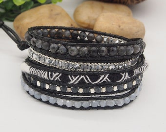 Black Woven Wrap bracelet • Boho bracelet •  Bohemian bracelet • Beadwork bracelet • Gift for Her