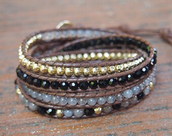 5 times Wrap Bracelet, Black  mix wrap bracelet, Boho bracelet, Bohemian bracelet, Beadwork bracelet • B59115BK