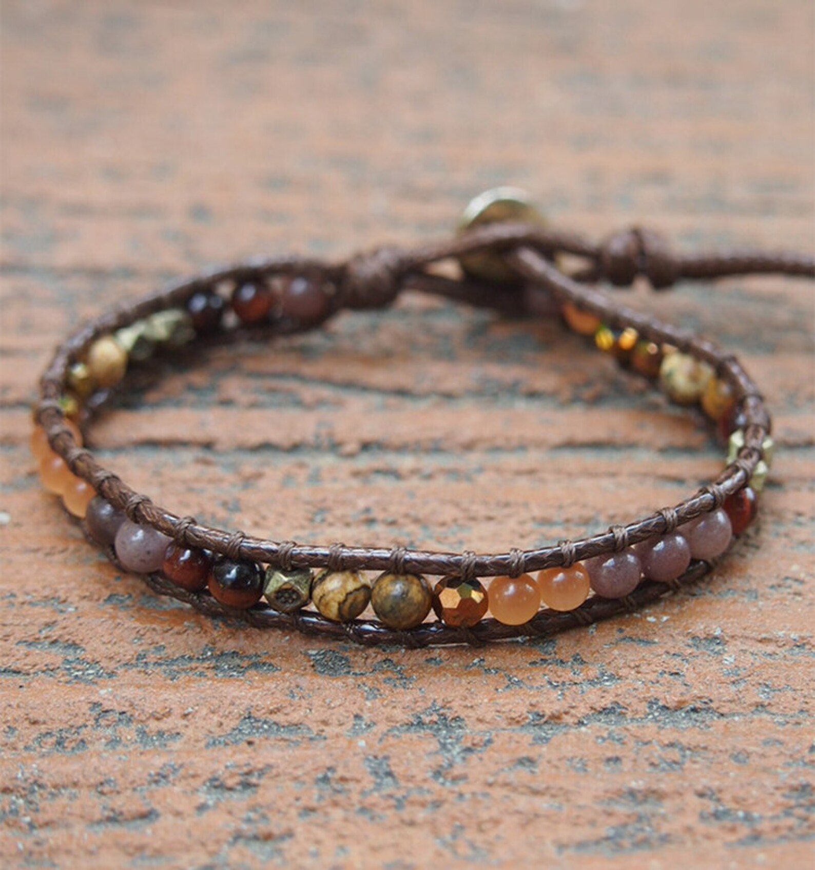 Brown Stone Mix Single Wrap Bracelet Beaded Bracelet Layer Etsy