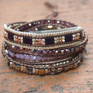 5 times Wrap Bracelet Purple Crystal beaded mix Boho bracelet Beadwork bracelet B55104-PU image 1