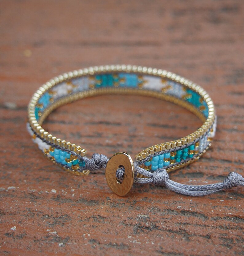 Blue Seed Beaded Bracelet With Chain // Beaded Bracelet // Etsy