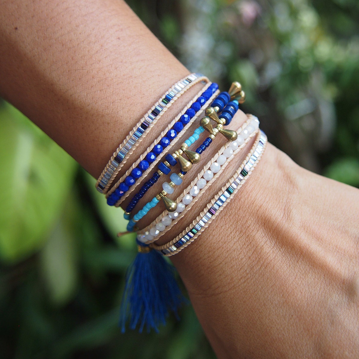 Blue Mix Tassel Wrap Bracelet Boho bracelet Bohemian | Etsy