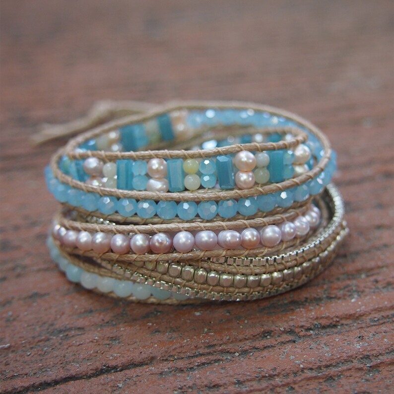Blue and Pink mix wrap bracelet Boho bracelet Bohemian Etsy