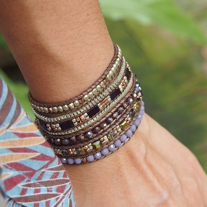 5 times Wrap Bracelet Purple Crystal beaded mix Boho bracelet Beadwork bracelet B55104-PU image 4