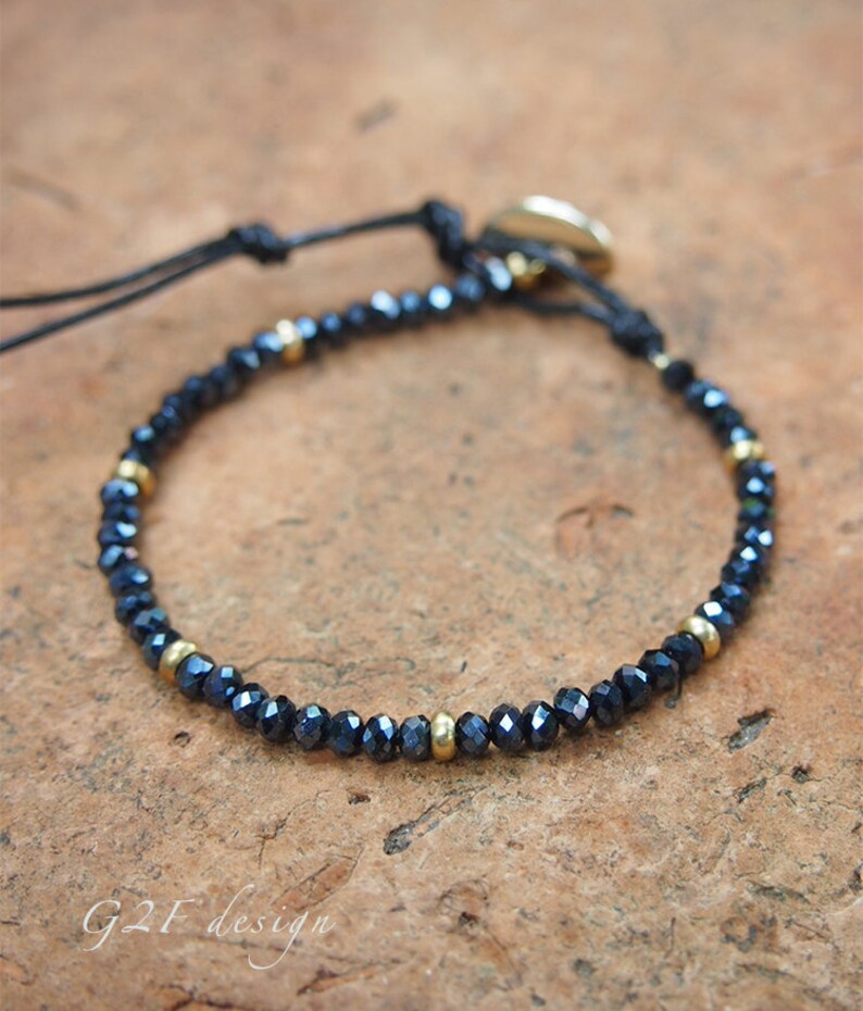 Black Crystal Beaded Single Wrap Bracelet Beaded Bracelet Etsy