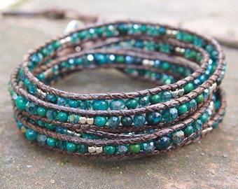 5 fois Bracelet Wrap, vert perles mix, Boho bracelet, bracelet Bohème, bracelet de perles