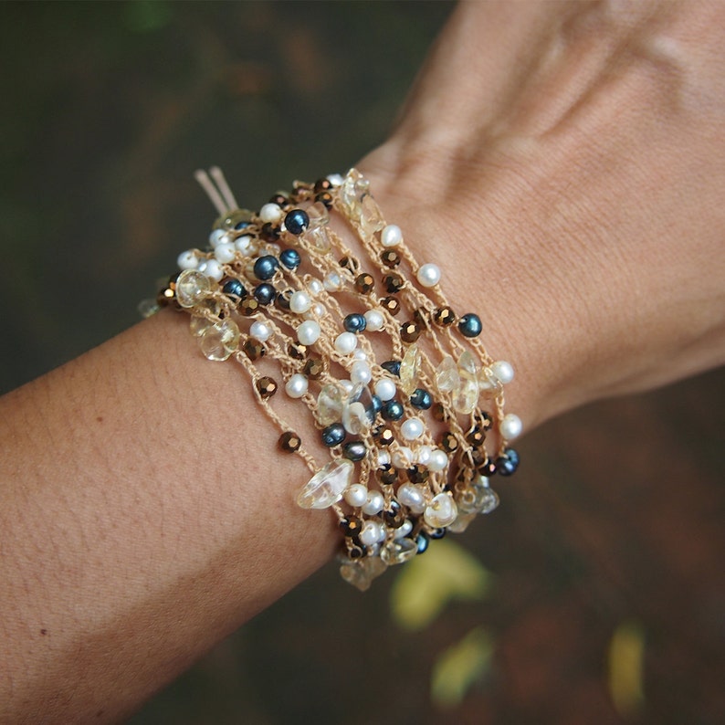 Freshwater Pearl Mix Multi Strands Bracelet Beaded Bracelet Etsy