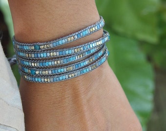 Blue Seed beaded mix Wrap bracelet • Boho Wrap Bracelet • Beadwork bracelet • Friendship bracelet